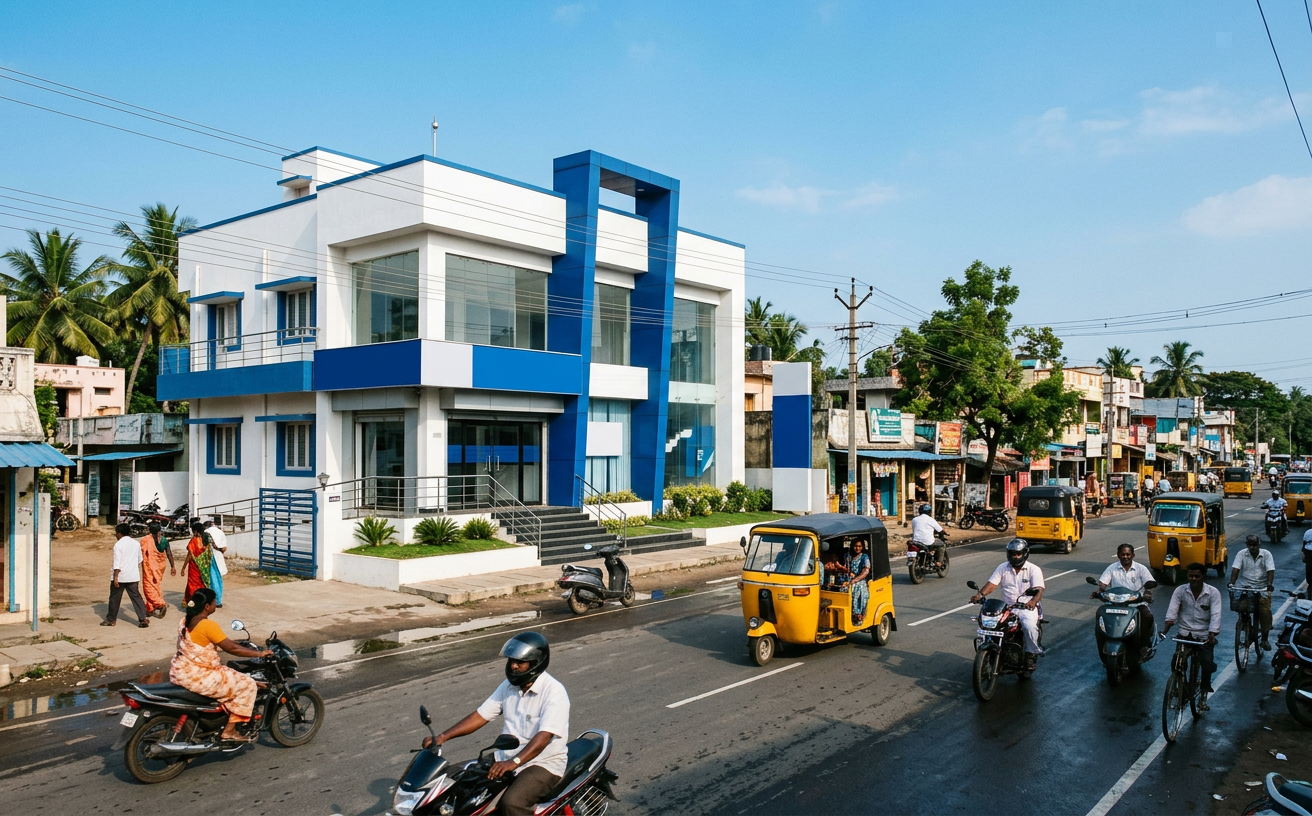 The bank branch on a street in Sankari
